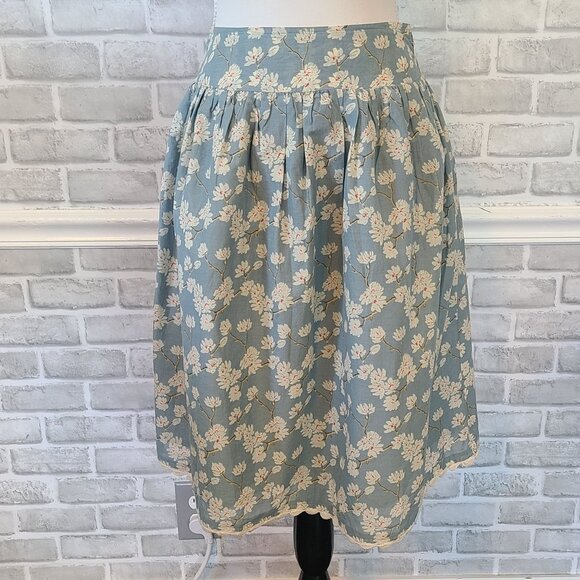 ROOLEE Kahana Floral Cotton Skirt Blue White Ditzy Cottagecore Fairy Large - Picture 1 of 8